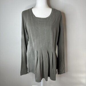 Stateside Women’s Long Sleeve Gray Green Peplum Pleated Top Blouse Size M